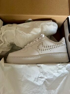 Nike White Leather AF1 with Studded Swoosh